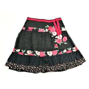 Free People Black Tiered Layered Cotton & Silk Floral Skirt Cottage Core Size 2